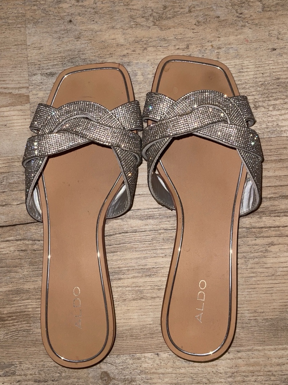ALDO Silver Crystal Braided Slide Sandals